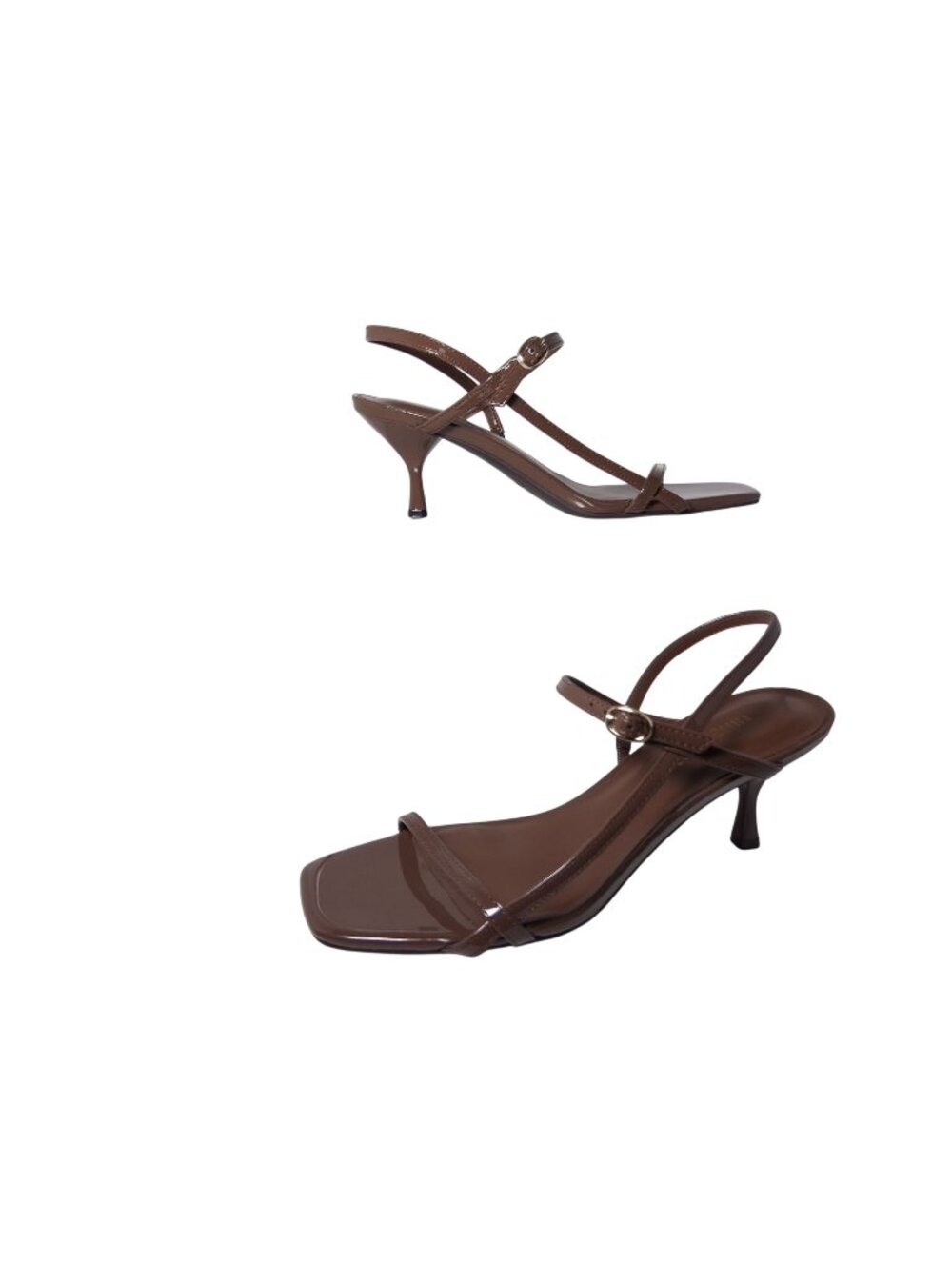 Nine West Brown Strappy Square-Toe Kitten Heel Sandals 8M